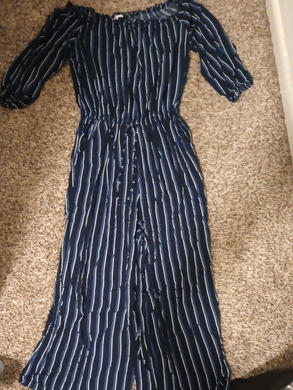 Striped Off-Shoulder Navy Blue Women’s Hollister Jumper Sz L